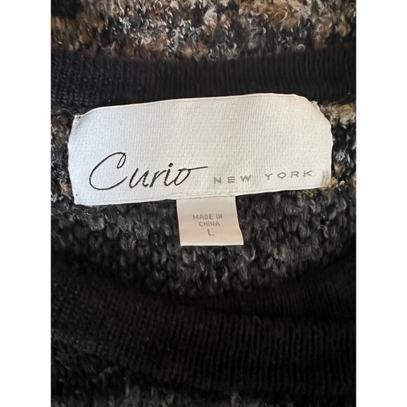 Curio New York Cardigan Sweater Black Brown Abstract Asymmetrical Zip Large JL - Picture 6 of 8